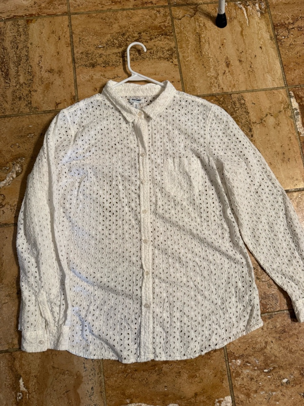 Old Navy White Eyelet Button-Down Shirt